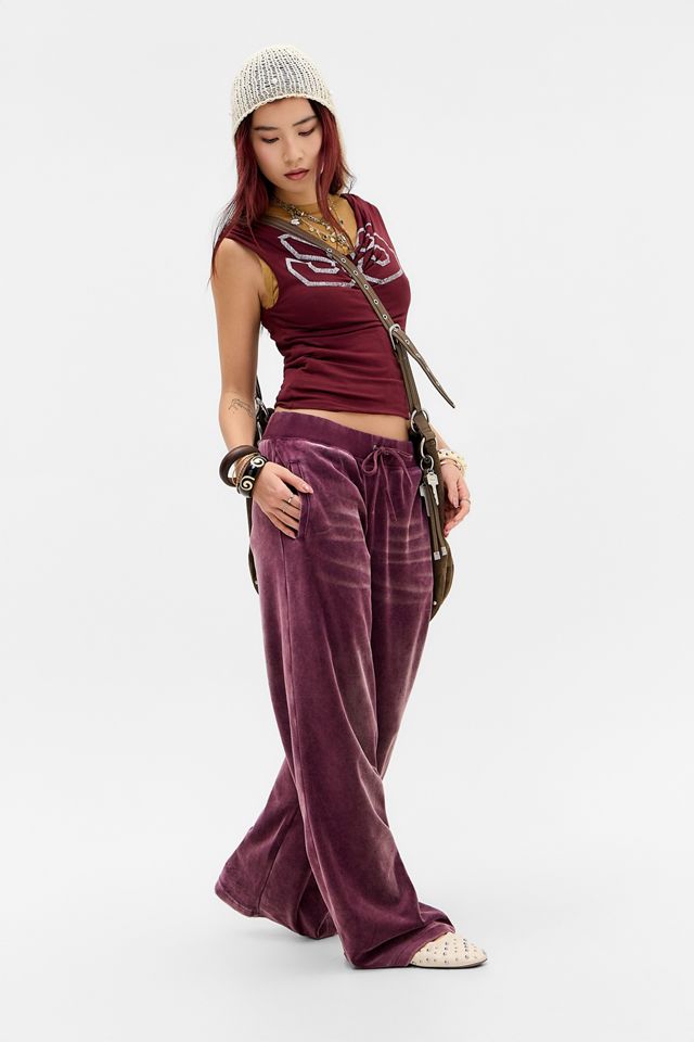 Pantalon de survêtement en velours délavé bordeaux UO Exclusive Juicy Couture #1