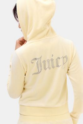 Felpa con Cappuccio in Velluto Giallo Burro Lavato Esclusiva UO Juicy Couture