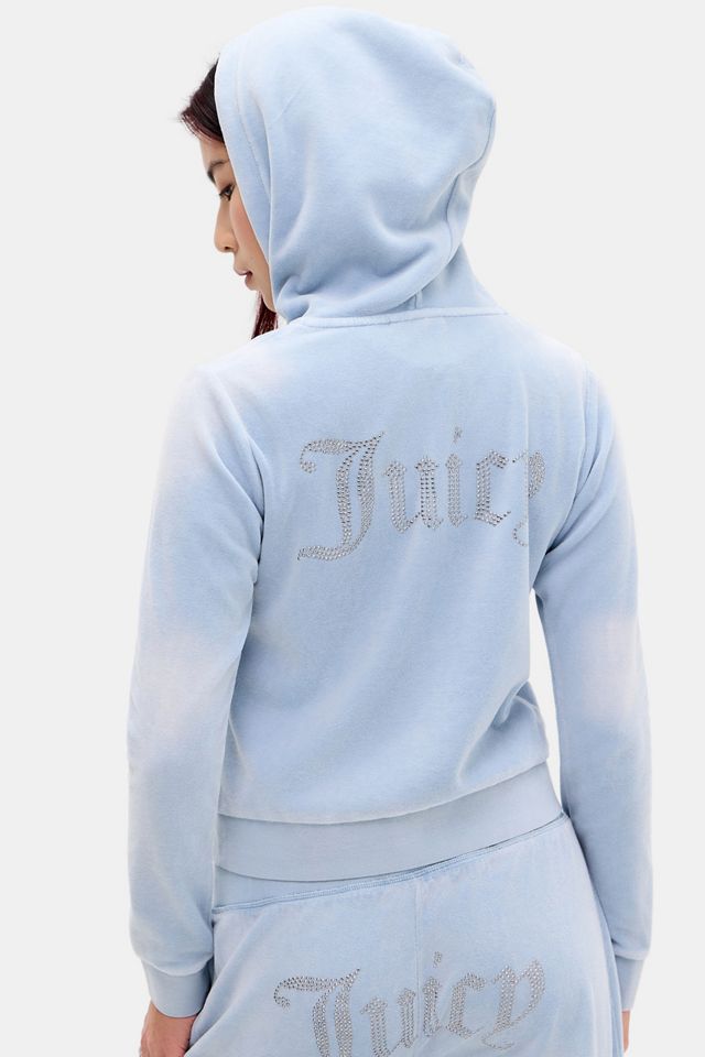 Felpa con Cappuccio in Velluto Blu Lavato Esclusiva UO Juicy Couture #3