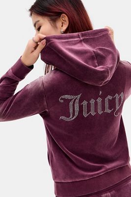 Sweat à capuche en velours délavé bordeaux Juicy Couture exclusivité UO