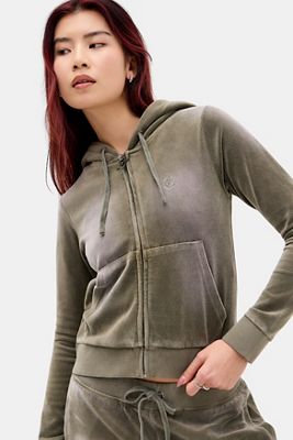 Juicy Couture UO Exclusive Washed Sea Green Velour Hoodie