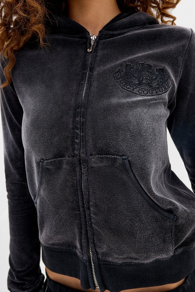 Juicy Couture UO Exclusive Washed Black Velour Crop Hoodie #1