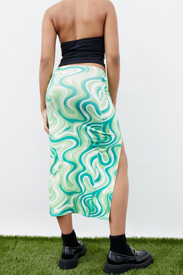 Without You - Jupe midi à découpes motifs tourbillons verte #2