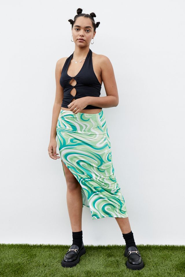 Without You - Jupe midi à découpes motifs tourbillons verte #3