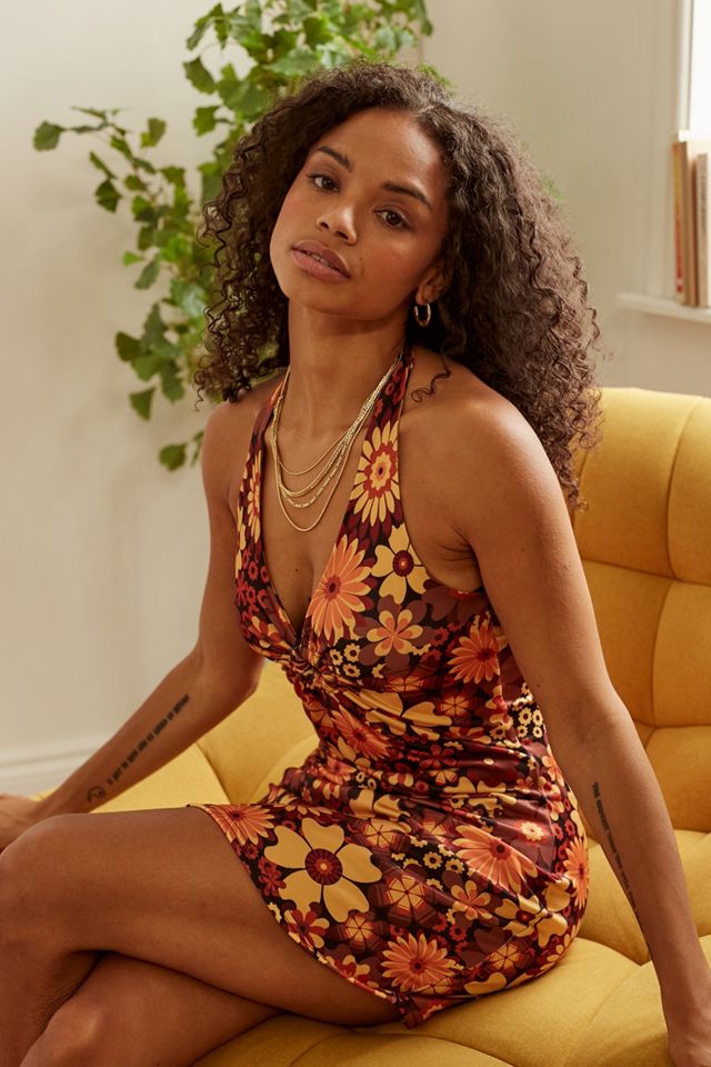 Without You 70s Floral Halter Mini Dress | Urban Outfitters UK