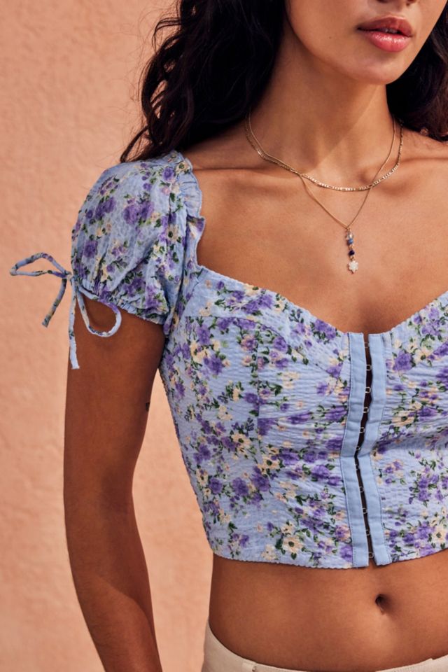 Kiss The Sky Blue Floral Bustier Top