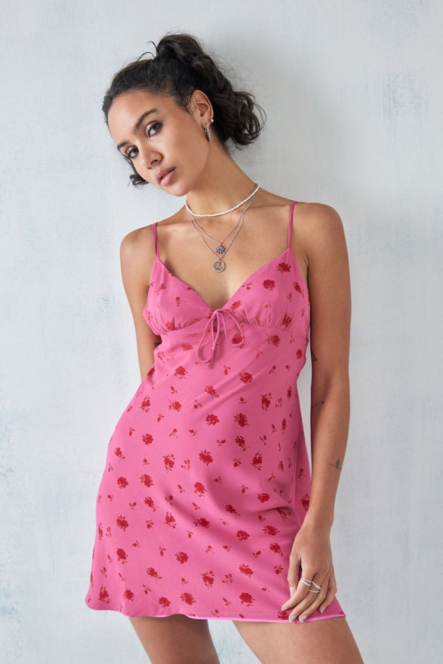 Kiss The Sky UO Exclusive Hot Pink Floral Mini Dress Urban