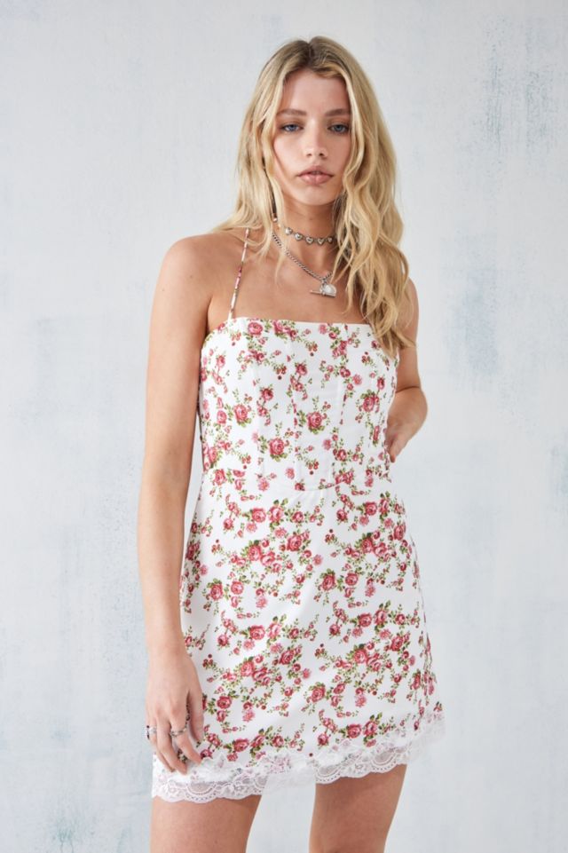 Urban Outfitters Dress Floral Rose Print Mini Scallop Spaghetti hotsell Strap XL