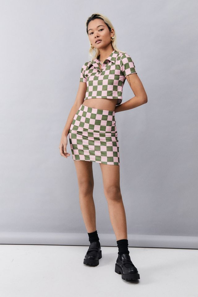NEW girl ORDER Ribbed Pink & Green Check Polo Shirt #3