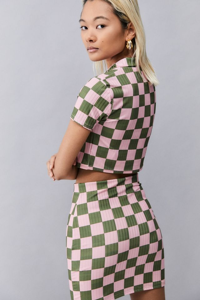 Mini jupe à carreaux rose et vert côtelée NEW girl ORDER #1