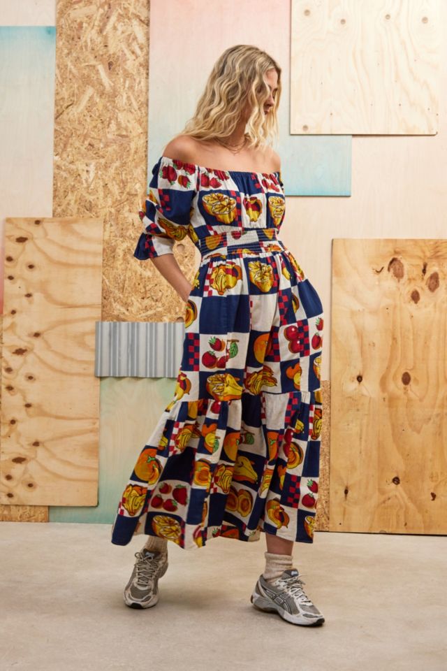 Damson Madder Winifred Fruit Print Midi Dress | Urban Outfitters UK