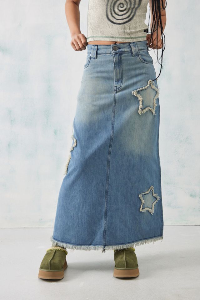 Basic Pleasure Mode Raw Hem Star Maxi Skirt | Urban Outfitters UK