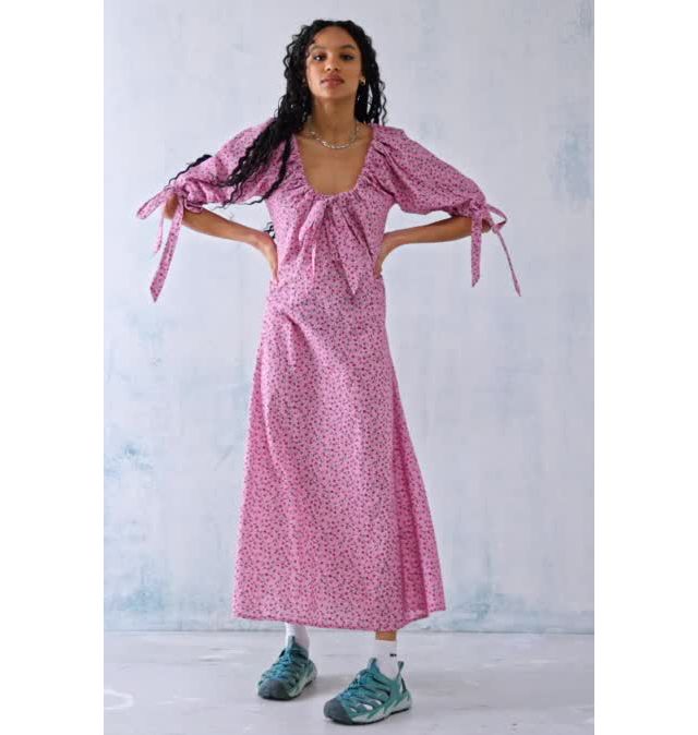 pink damson madder dress damson madder rebecca bow back dress - pink broderie