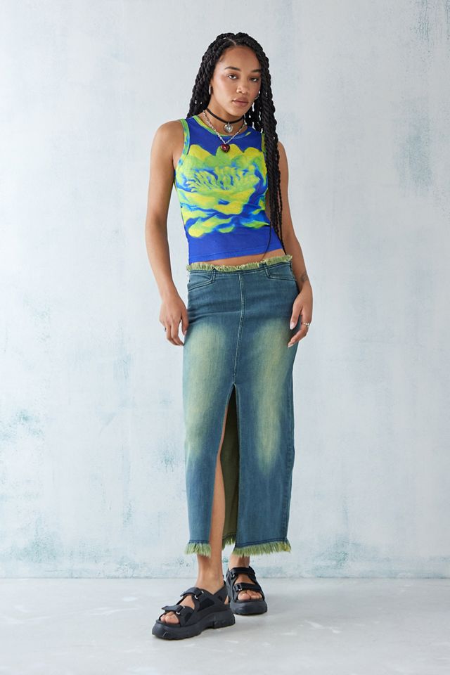 Basic Pleasure Mode – Eingefärbter Jeans-Midirock „Nelly“ in Blau #1