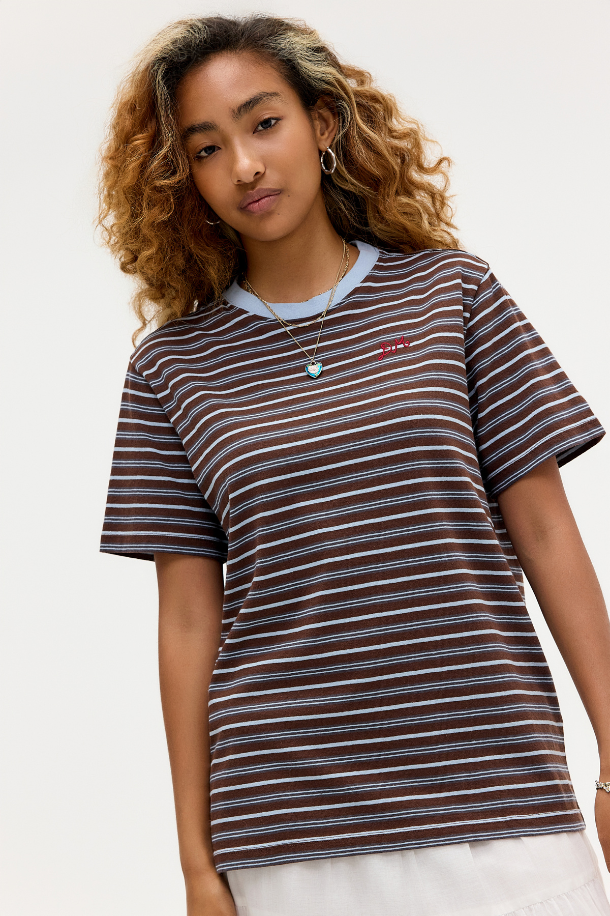Damson Madder Brown & Blue Ariel Striped T-Shirt
