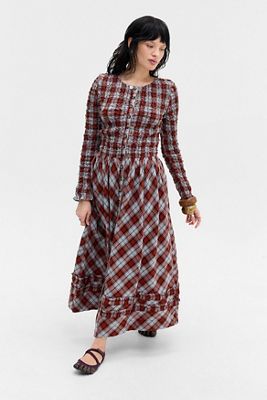 strapless open back dress Leshi Mini Dress in Red Gingham , Scoop Neckline main image 0
