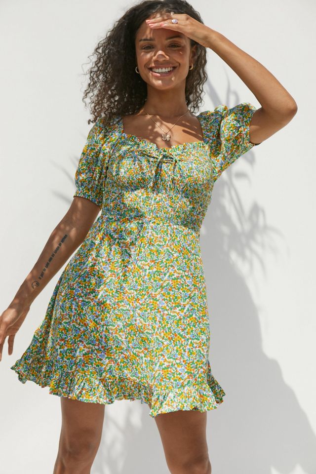 Faithfull The Brand Green Sasha Floral Mini Dress | Urban Outfitters UK