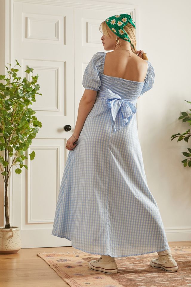 cotton midi dresses on sale Blue Gingham Puffed Sleeve Midi Dress & Reviews - Blue - Dresses