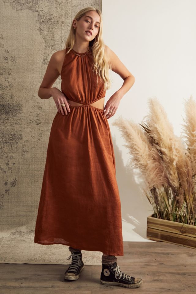 FAITHFULL THE BRAND, Trapani Cut-Out Linen Midi Dress