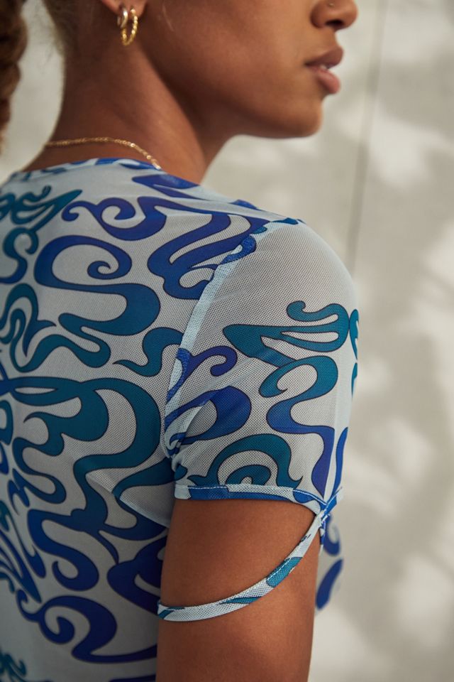 MIAOU X Urban Outfitters UO Exclusive Blue Swirl Print Mesh Top #1
