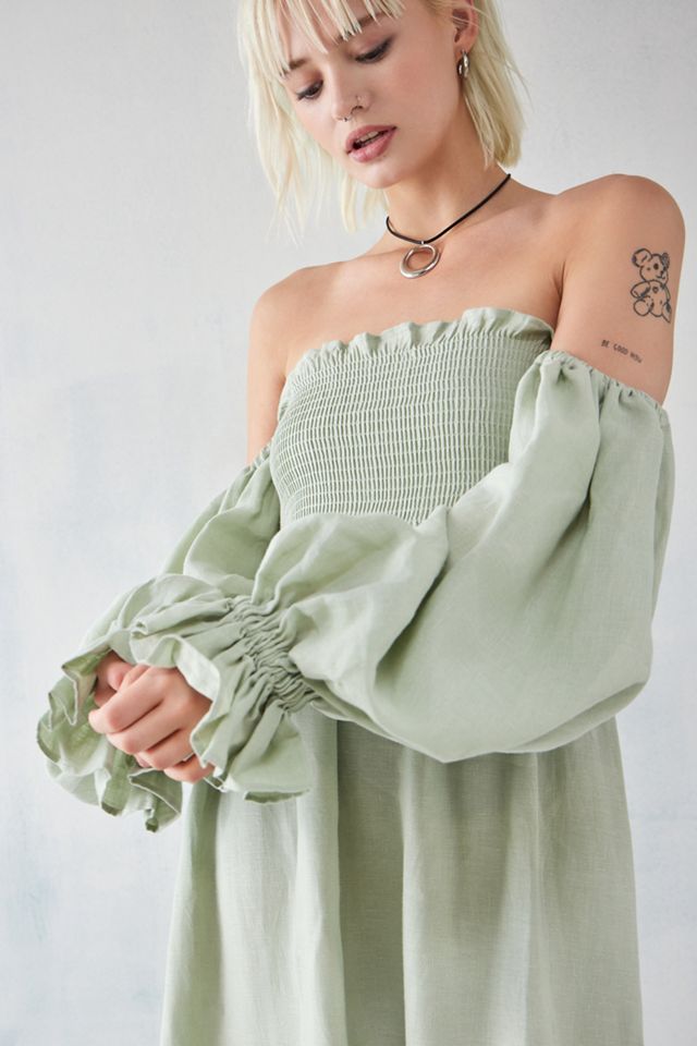 Sleeper Atlanta Green Linen Maxi Dress