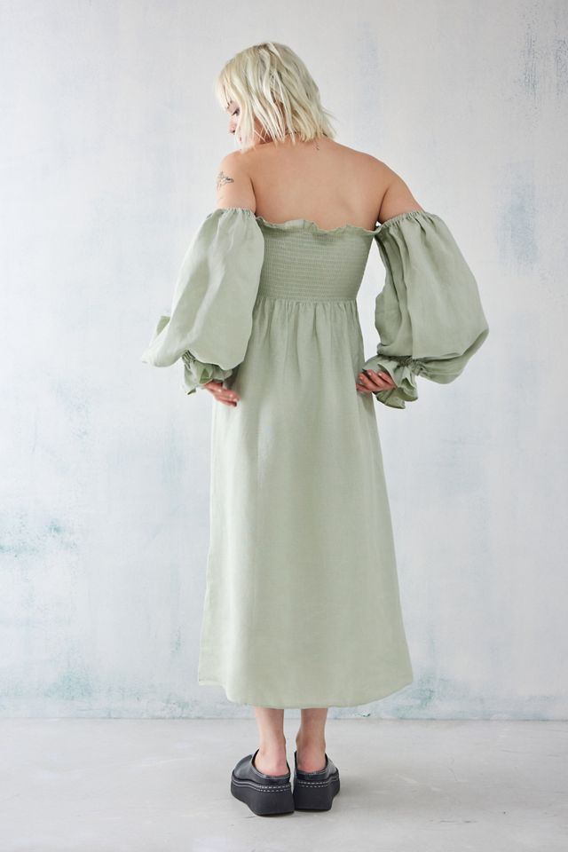 sleeper green dress Atlanta Linen Maxi Button Down