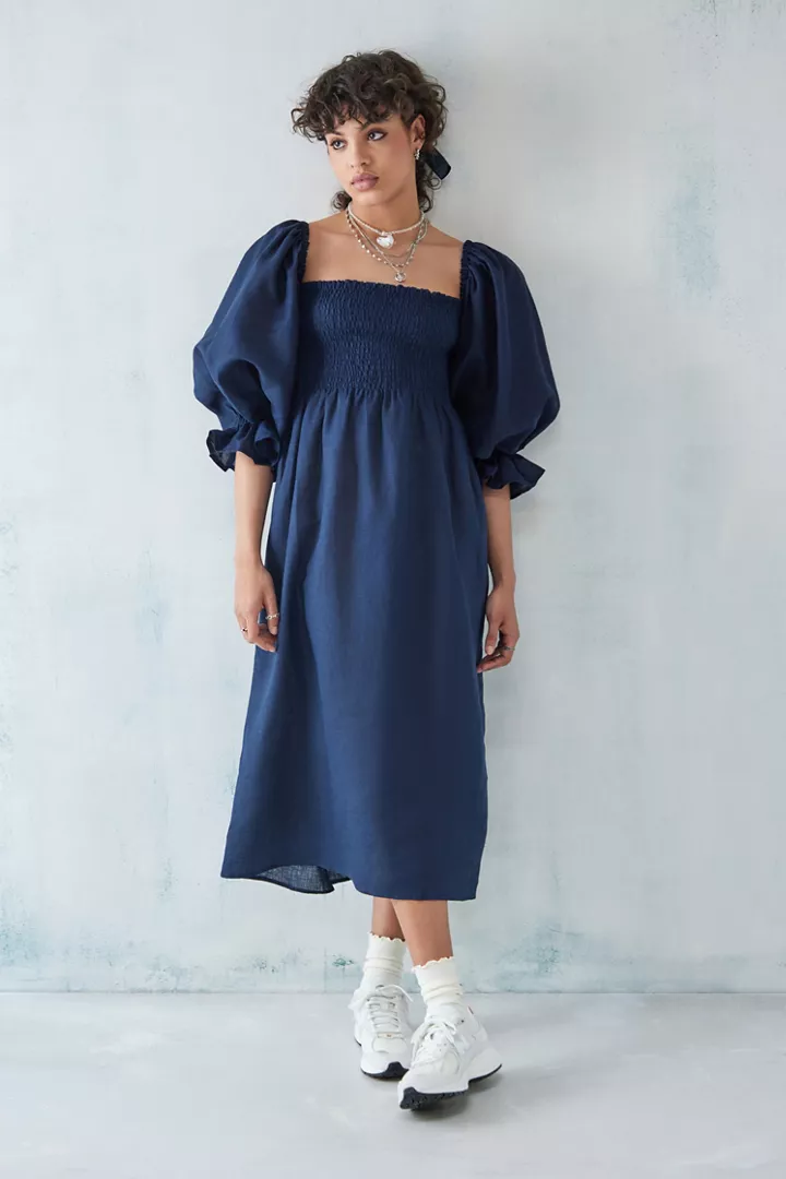 Sleeper Navy Atlanta Linen Dress