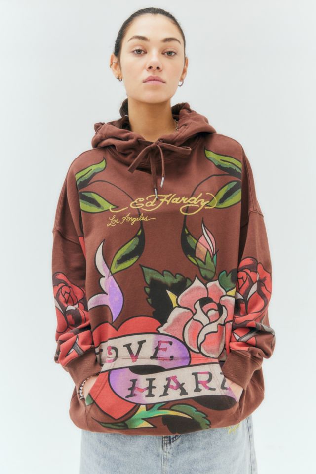 Ed Hardy Chocolate Love Hard Hoodie | Urban Outfitters UK