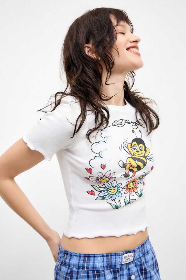 Ed Hardy Womens Bee Lettuce Hem T-Shirt #1