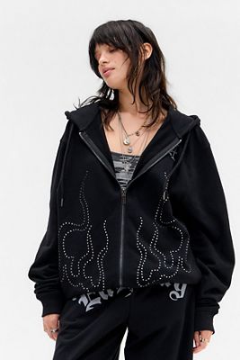 Ed Hardy Kapuzenpullover mit Nieten und Flammen