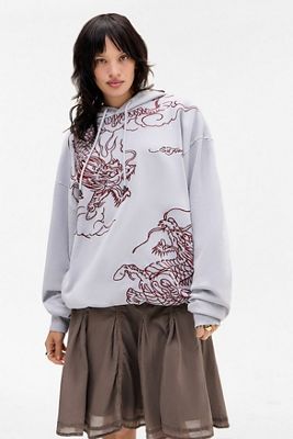 Ed Hardy Grey Battle Embroidered Hoodie