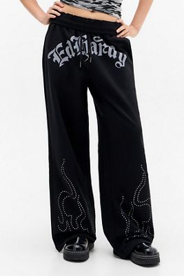 Pantalones Jogger Ed Hardy Negros con Detalles de Tachuelas y Llamas
