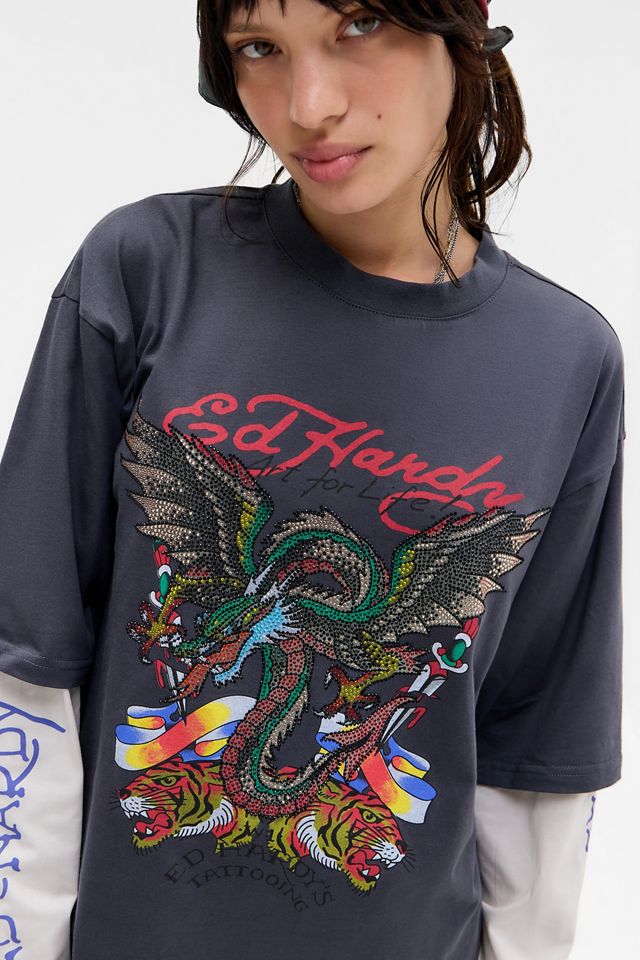 Ed Hardy Flying Dragon Double Layer T-Shirt #1