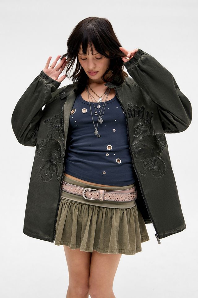 Veste zippée brodée kaki Ed Hardy #1