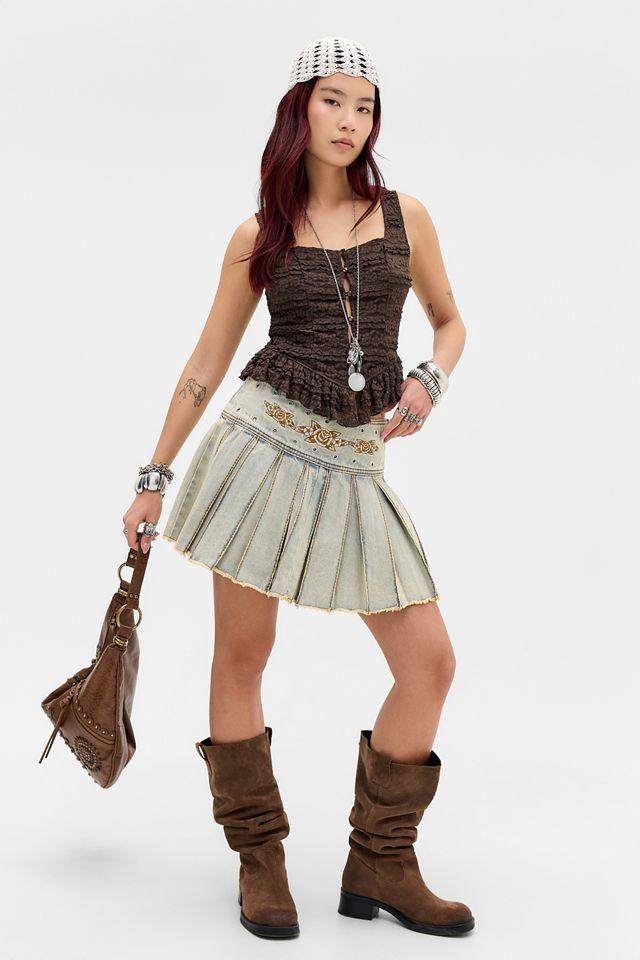 Ed Hardy Contrast Stitch Pleated Skirt #1
