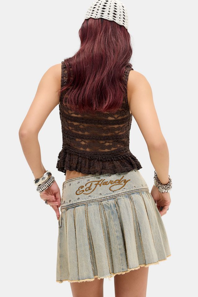 Ed Hardy Contrast Stitch Pleated Skirt #4