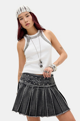 Ed Hardy Contrast Stitch Pleated Skirt | Urban Outfitters UK