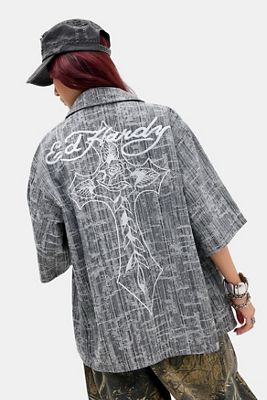 Chemise en denim à croix vieilli Ed Hardy