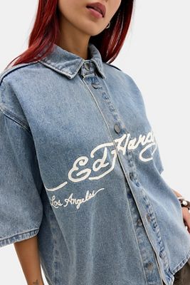 Camisa de Mezclilla Relajada Águila y Estrellas Ed Hardy