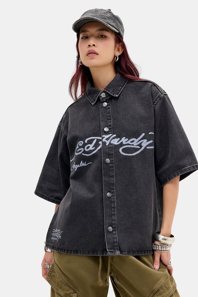 Camisa de Mezclilla Relajada Águila y Estrellas Ed Hardy #3