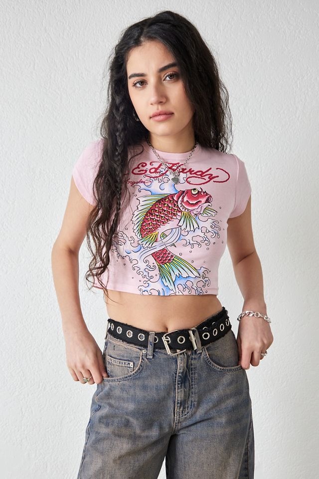 Ed Hardy - T-shirt court Koi rose #1