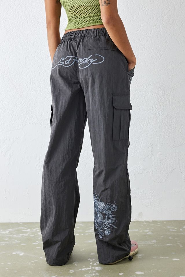 Ed Hardy Pantaloni cargo in nylon drago grigio #3