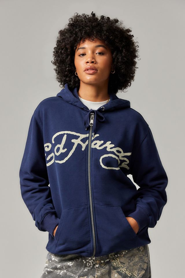 Ed Hardy UO Exclusive Navy Sword Zip-Up Hoodie #1