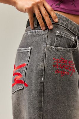 Ed Hardy UO Exclusivo Jeans Grises Holgados Bordados
