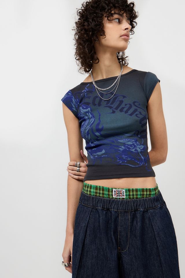 Ed Hardy Camiseta Exclusiva UO con Cuello Slash y Dragón Azul #4