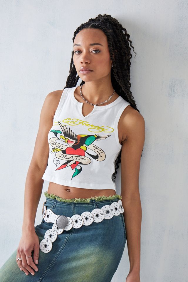 Ed Hardy White True Notched Tank Top | Urban Outfitters UK