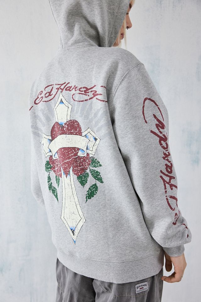 Ed Hardy UO Exclusive – Reißverschluss-Hoodie „Heart & Cross" im Oversized-Stil