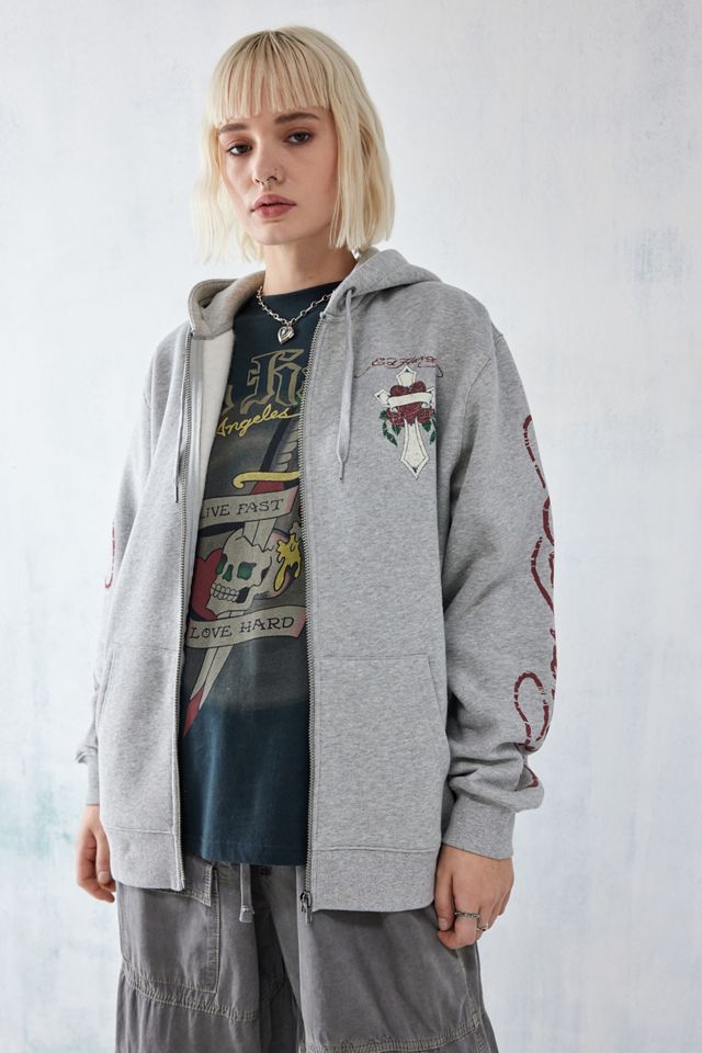 Ed Hardy UO Exclusive – Reißverschluss-Hoodie „Heart & Cross" im Oversized-Stil #1