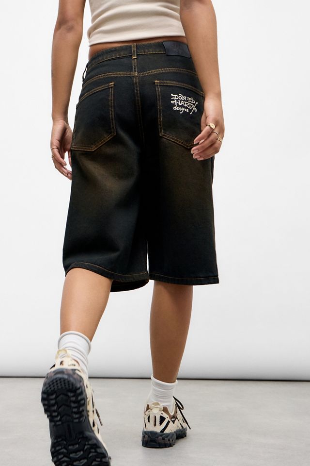 Pantaloncini di jeans neri slavati Ed Hardy #2