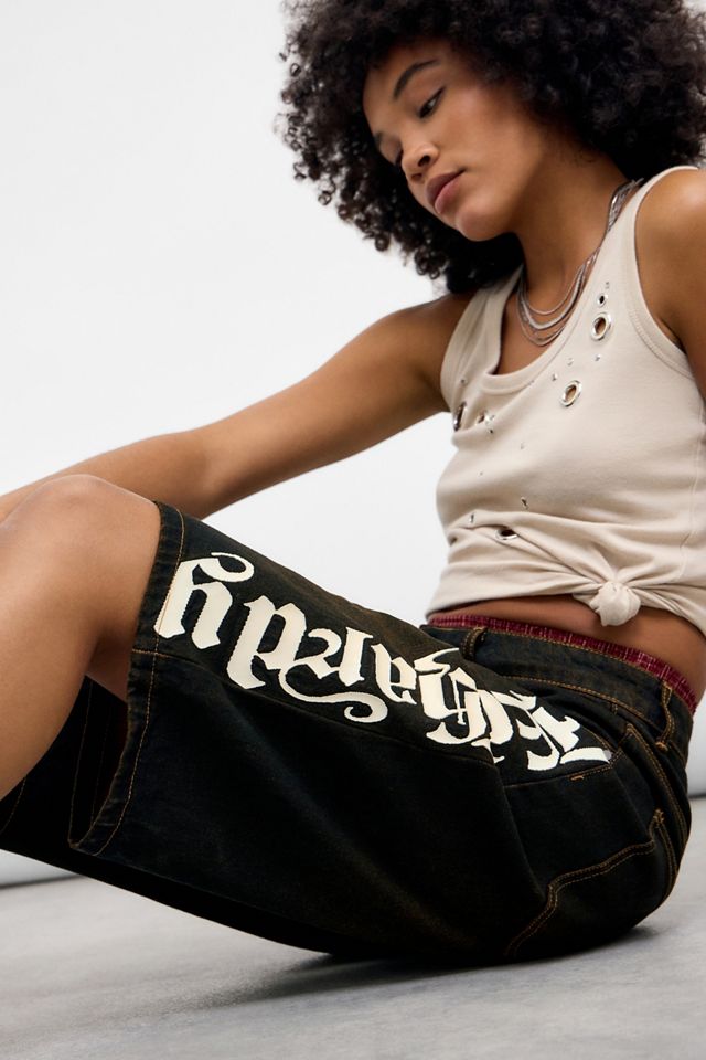 Pantaloncini di jeans neri slavati Ed Hardy #3